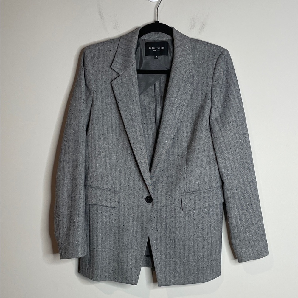Lafayette 148 | Womenβs Wool Blend Grey Single Button Closure Blazer Size 6